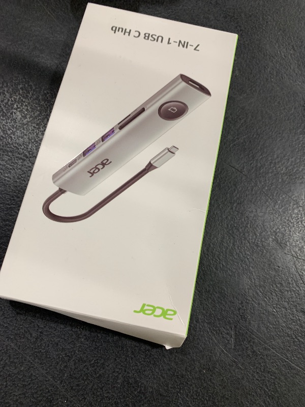 Photo 1 of Acer USB C HUB Multiport Adapter, 7 in 1 USB-C to HDMI Adapter with 4K@60Hz, 100W PD, 5Gbps 2*USB-A 3.1, 1*Type-C 3.1, SD Card Reader Type C Dongle for iPhone 16/15, MacBook Pro/air, iPad, Acer(Black)