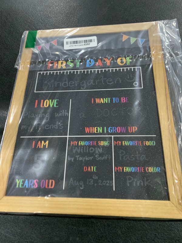Photo 1 of PETCEE First Day of School Sign with Liquid Chalk Markers - Wood Frame Double Sided Reusable Erasable Chalkboard 10"x 12" Back to School 1st Day of Preschool Pre-K Kindergarten Gifts for Daughter Son