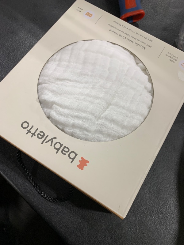 Photo 1 of Babyletto 100% Organic Cotton Mini Crib Sheet, GOTS-Certified, Fitted 360°, Ultra-Soft and Breathable Muslin - Plain White