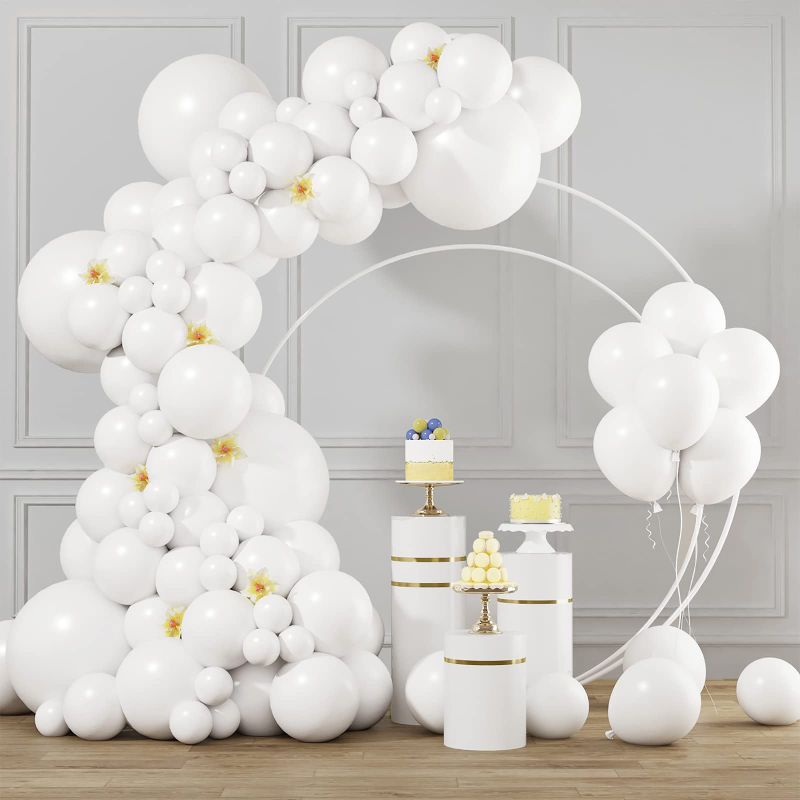 Photo 1 of RUBFAC White Balloons Different Sizes 105pcs 5/10/12/18 Inch for Garland Arch, Party Latex Balloons for Happy New Year Decorations Birthday Party Wedding Anniversary Baby Shower Party Decoration