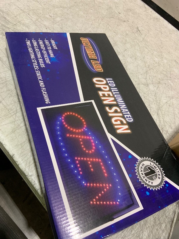 Photo 1 of Ultima LED Neon Open Sign for Business: Oval LED Sign with Flashing Mode for Stores - Includes Business Hours and Open & Closed Signs