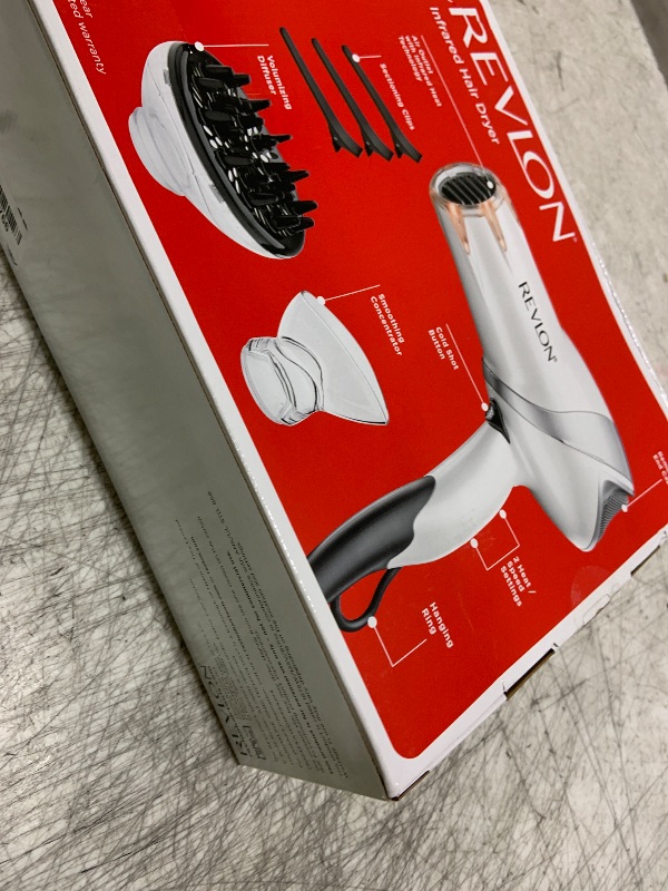 Photo 1 of REVLON Infrared Hair Dryer with Diffuser - Ionic Blow Dryer, Diffuser, and Concentrator, Infrared Heat Technology to Prevent Over-Drying for Shiny, Soft Hair with Natural Moisture (White)