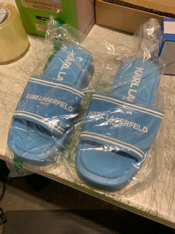 Photo 1 of Karl Lagerfeld Paris Women's Ohare Platform Sandal with Logo Slide, Azure, 7.5