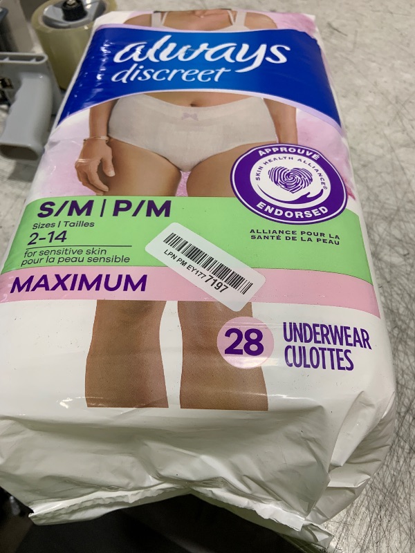 Photo 1 of Always Discreet for Sensitive Skin Underwear, Four Times Skin Protection, Dermatologically Tested, Fragrance-Free, Maximum Absorbency, Small/Medium, 28 Count