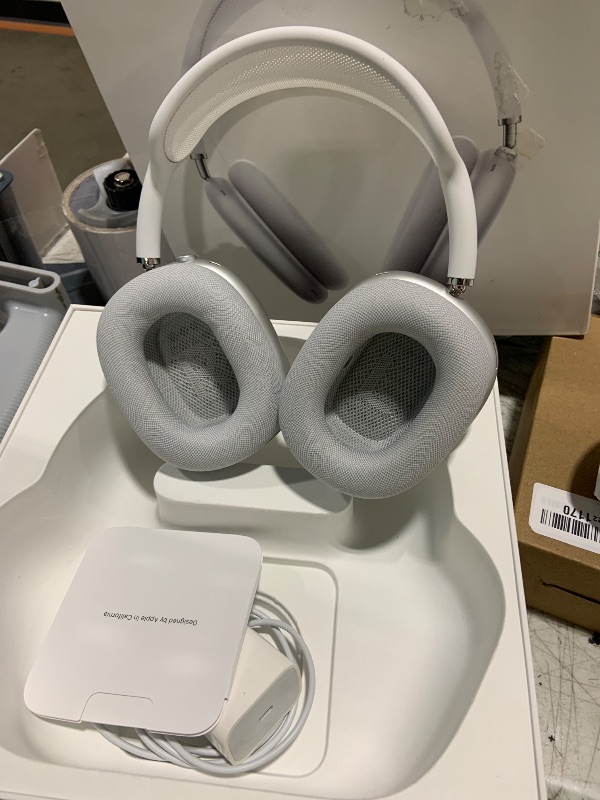 Photo 1 of Apple AirPods Max Wireless Over-Ear Headphones, Active Noise Cancelling, Transparency Mode, Personalized Spatial Audio, Dolby Atmos, Bluetooth Headphones for iPhone – Silver