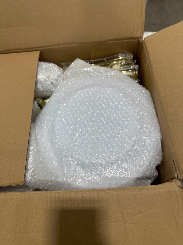 Photo 1 of Goodluck 600 Pieces Gold Disposable Plates for 100 Guests, Plastic Plates for Party, Dinnerware Set of 100 Dinner and 100 Dessert Plates, 100 Spoons, 100 Forks, 100 Knives, 100 Cups