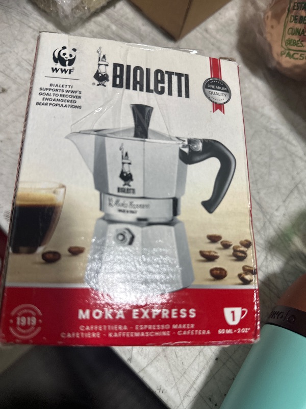 Photo 1 of Bialetti - Moka Express: Iconic Stovetop Espresso Maker, Makes Real Italian Coffee, Moka Pot 1 Cup (2 Oz - 60 Ml), Aluminium, Silver