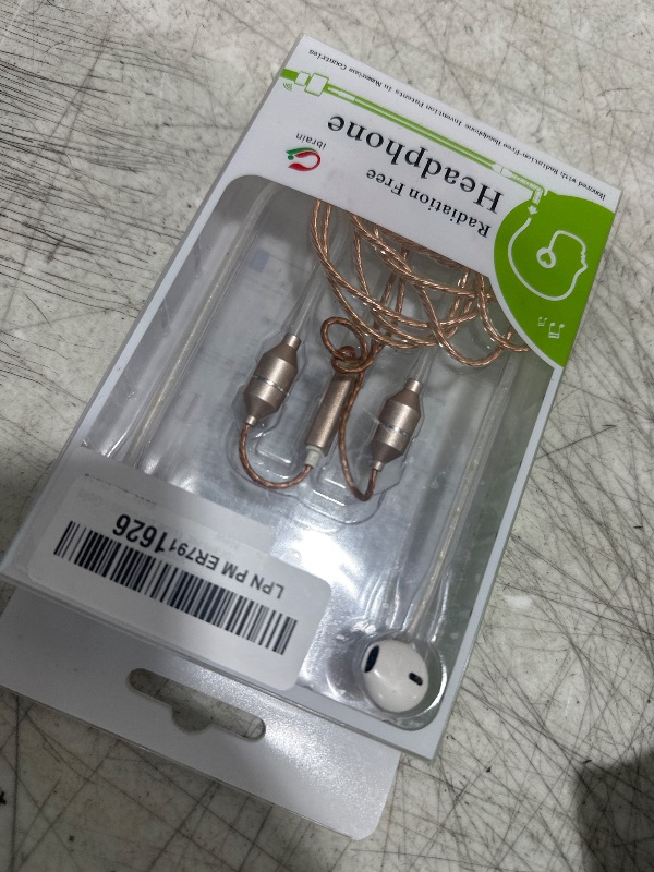 Photo 1 of ibrain Air Tube Headphones EMF Free Airtube Earbuds Wired for Safe Listening Mode Air Tube Headset Noise Isolating in-Ear Earbud with Mic - Gold