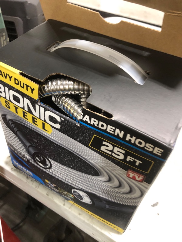 Photo 1 of Bionic Steel 25 Ft Metal Garden Hose with Nozzle, 25Ft x 5/8 In. Premium 304 Stainless Steel Metal Water Hose, Flexible Non Kinking, Lightweight, Heavy Duty, for Yard, Outdoor