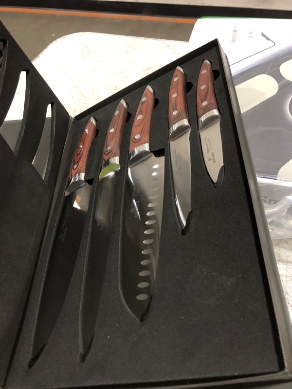 Photo 1 of Brewin CHEFILOSOPHI Japanese Chef Knife Set 5 PCS with Elegant Red Pakkawood Handle Ergonomic Design,Professional Ultra Sharp Kitchen Knives for Cooking High Carbon Stainless Steel