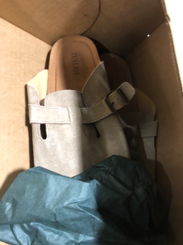 Photo 1 of ZUSERIS Womens Mens Suede Leather Clogs Cork Footbed Sandals Arch Support Comfort Mules Soft Potato Shoes with Adjustable Buckle,46 Dark Brown