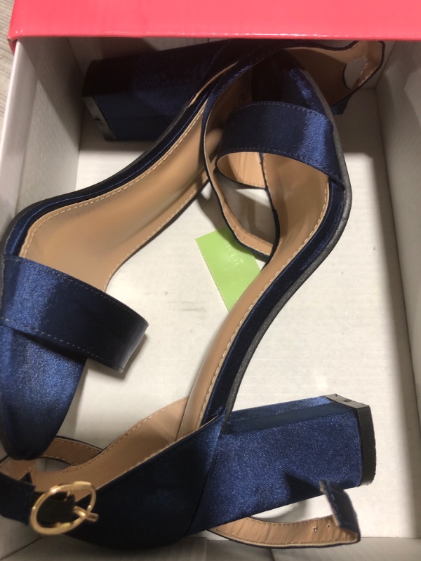 Photo 1 of Allegra K Women's Satin Ankle Strap Chunky Heels Navy Blue Sandals - 7 M US