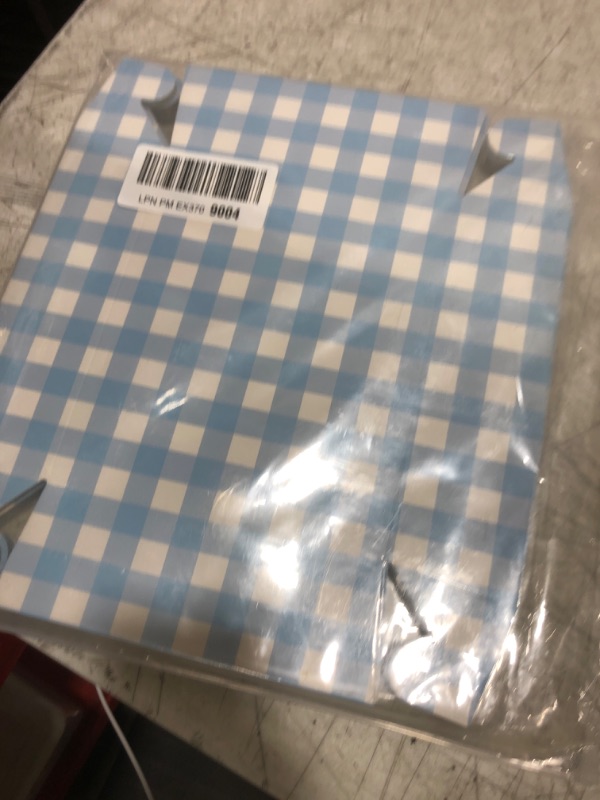 Photo 1 of Suclain 48 Pack Light Blue and White Gingham Paper Trays 5 lb Grease Resistant Large Snack Serving Trays Disposable Food Boats for Baby Shower Wedding Party Supplies