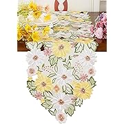 Photo 1 of Embroidered Flowery Table Runner ,Applique Floral Daisy Cutwork Embroidered Table Linen, Home Kitchen Dining Tabletop Decoration (Yellow Runner 13"×54")
