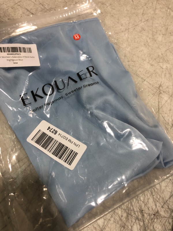 Photo 1 of Ekouaer Women's Sleeveless V Neck Satin Nightgown Blue M
