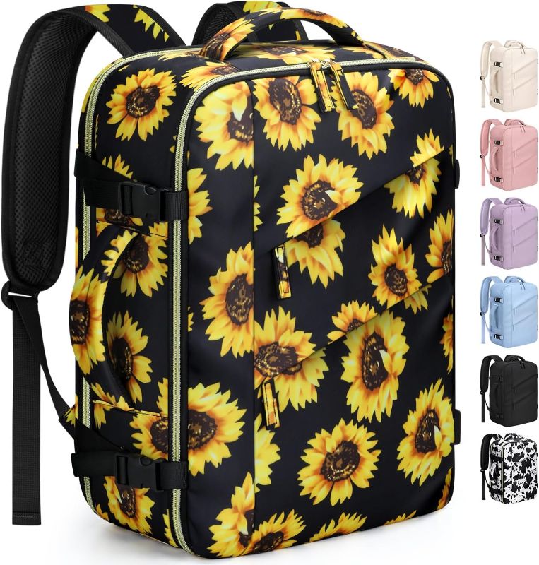 Photo 1 of Capolo Travel Backpack for Women Men Waterproof Laptop Backpack Flight Approved Carry On Backpack Overnight Weekender Bag College Bookbag for Business, Work, Traveling Fits 17 '' Laptop,Sunflower
