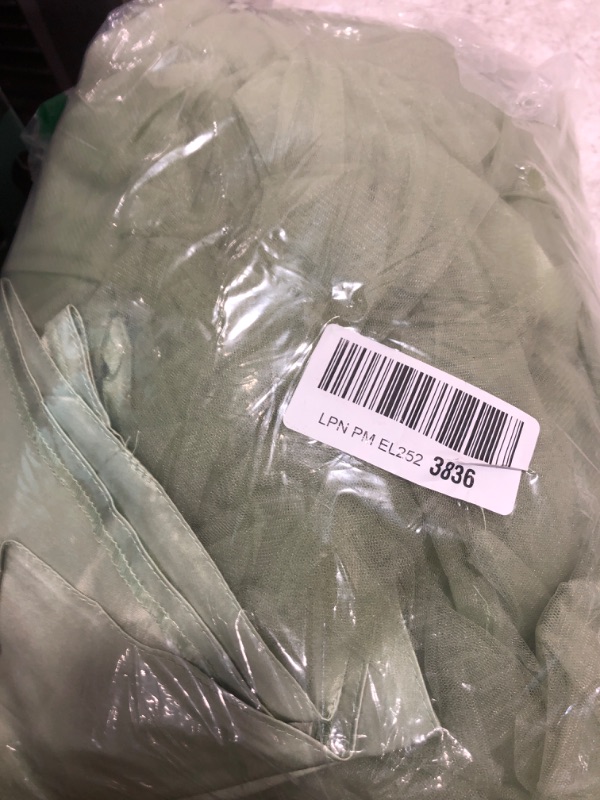 Photo 1 of Inpown Sage Green Lace Applique Tulle Flower Girl Dress for Wedding Long Sleeveless Bridesmaid Dresses Princess Party Ball Gowns Size 12