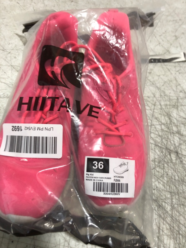Photo 1 of HIITAVE Girls Running Sneakers Breathable Children Athletic Shoes Lightweight Lace-up Youth Sport Tennis Shoes for School Outdoor Fushia Size 4 US Big Kid