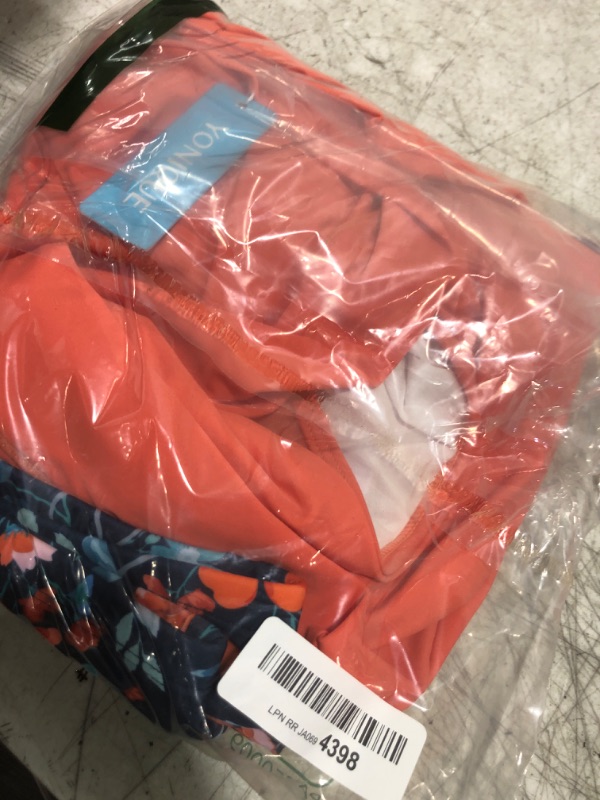 Photo 1 of Yonique Tankini Swimsuits with Shorts - Tummy Control Two Piece Blouson Bathing Suits High Neck Swimwear Orange Floral Medium