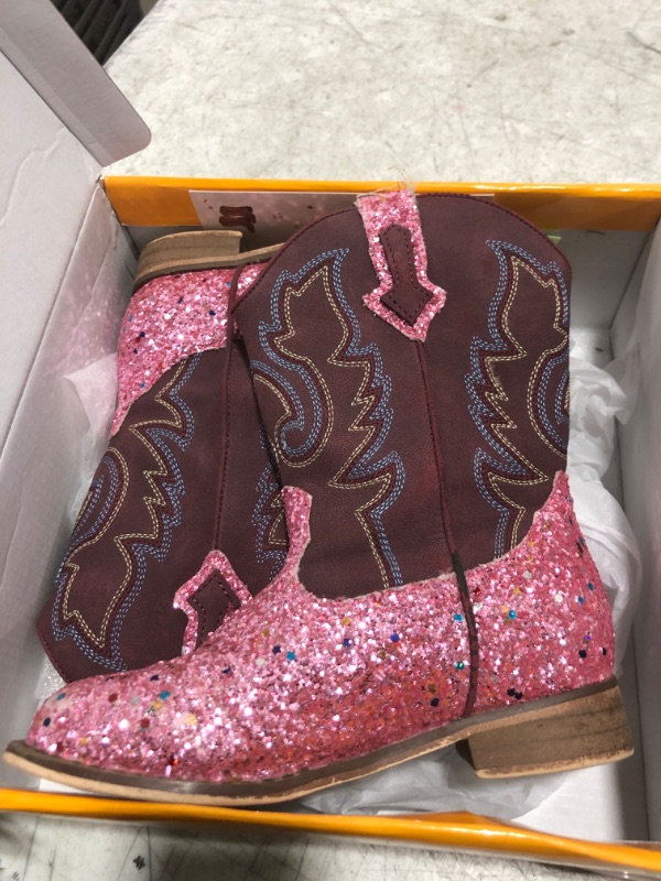 Photo 1 of Motasha Girls Cowgirl Boots Unisex-Child Mid Calf Glitter Toddler Girls Boots Cowboy Boots for Girls Little Big Kids Boots Western Riding Boots (M7101 Sequins Pink 12)
