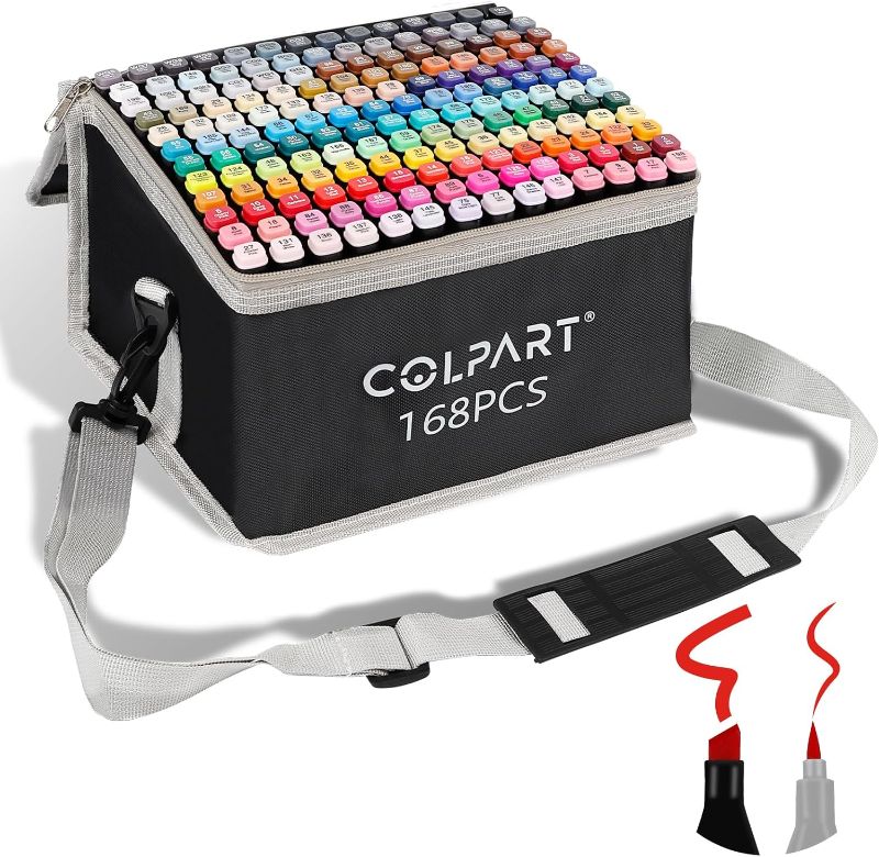 Photo 1 of 168 Colors Alcohol Markers Brush Tip Dual Tip Art Markers for Kids Marker Pens with Pen Holder and Carry Bag for Adult Coloring Painting Supplies Perfect for Painting, Coloring, Sketching and Drawing
