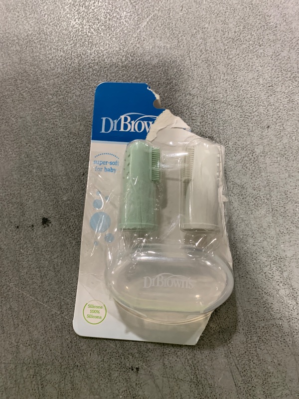 Photo 1 of Dr. Brown's Silicone Finger Toothbrush for Baby with Travel-Storage Case, 3m+, Gray and Light Green, 2 Count, (Pack of 1)