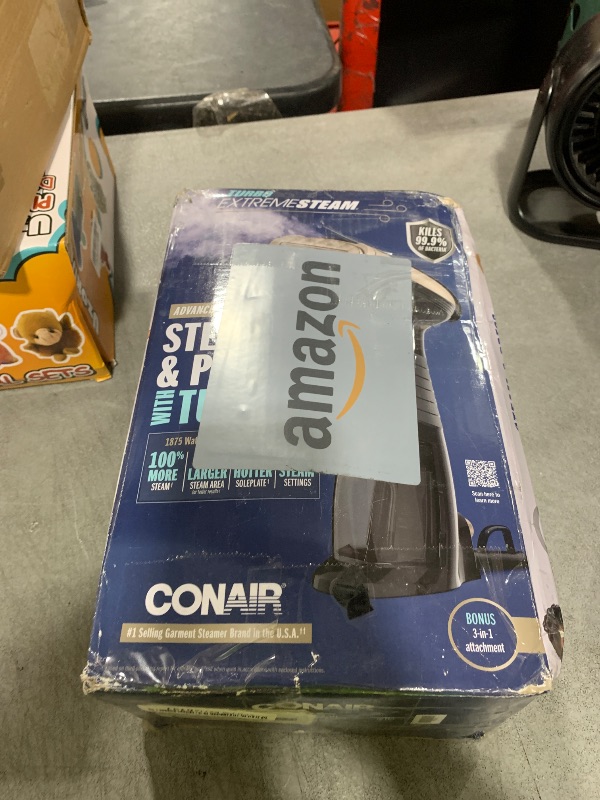 Photo 1 of Conair Handheld Garment Steamer for Clothes, Turbo ExtremeSteam 1875W Fabric Steamer, Portable Handheld Design, Strong Penetrating Steam, Amazon Exclusive, Black
