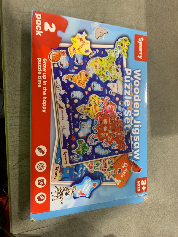 Photo 1 of SYNARRY Large USA World Wooden Puzzles for Kids Ages 4-6, Learning United States World Maps Puzles for Kids Ages 6-8, Wood Jigsaw Puzzles Educational Games Toys Gifts for Boys Girls Ages 3-8