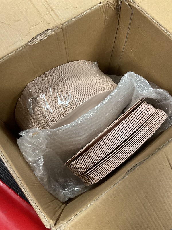 Photo 1 of SEE NOTES PICTURE…………….Joyido 102PCS Pink Plastic Plates - Pink and Gold Plate - Heavyweight Disposable Plate with Gold Rim - Fancy Dinner & Dessert Plates for 51 Guests Weddings & Parties