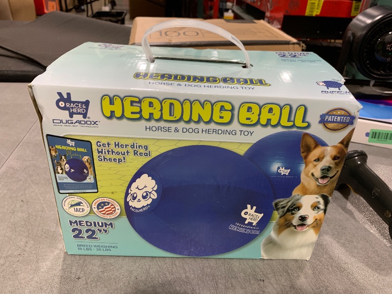 Photo 1 of Race&Herd 22" Original XXL Herding Ball for Dogs - Giant Herding Dog Ball Australian Shepherds, Herding Toys, Dog Training Toy for Large Breeds, Dog Toy for Outdoor Play (for Small/Medium Dogs, Blue)