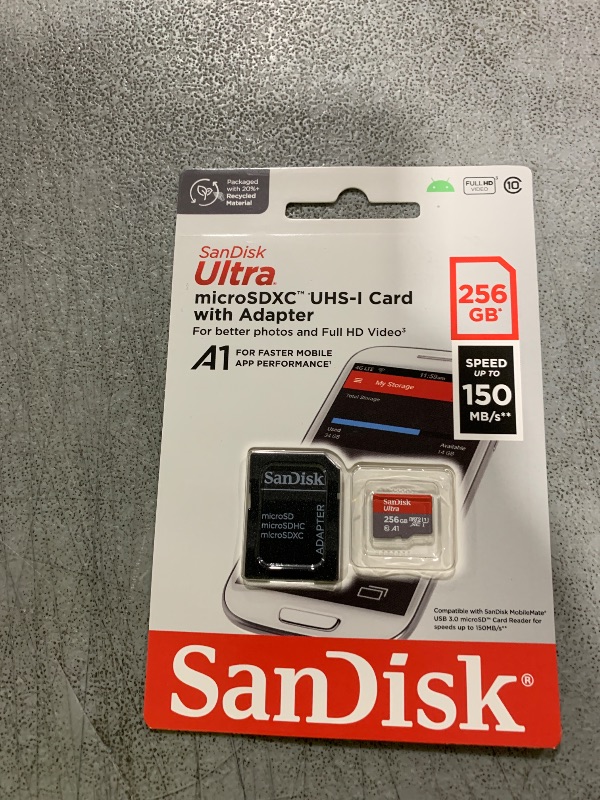 Photo 1 of SanDisk 256GB Ultra microSDXC UHS-I Memory Card with Adapter - Up to 150MB/s, C10, U1, Full HD, A1, MicroSD Card - SDSQUAC-256G-GN6MA [New Version]