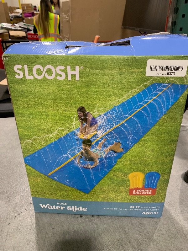Photo 1 of Sloosh Huge Water Slide, 30ft x 6ft Heavy Duty Lawn Water Slip and Slide with Built-in Sprinkler and 2 Slip Inflatable Boards for Kids Adults Party Summer Yard Lawn Outdoor Play Activities