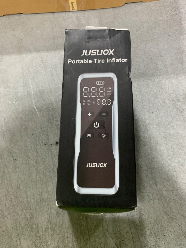 Photo 1 of JUSUOX Tire Inflator Portable Air Compressor, Air Pump for Car Tires 150PSI Cordless with Battery and 12V DC, Electric Bike Pump with Pressure Gauge, Auto Shutoff, for Ball, Motorcycle Accessories