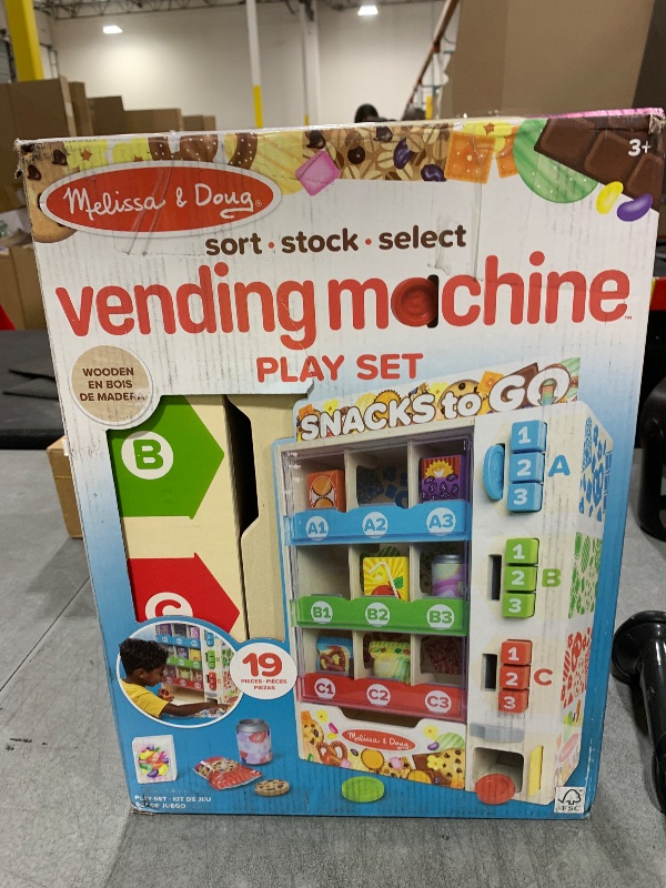Photo 1 of Melissa & Doug Sort-Stock-Select Wooden Vending Machine Toy with Play Food, Mini Vending Machine Toys & Play Money, Preschool Toys for Kids Ages 3+