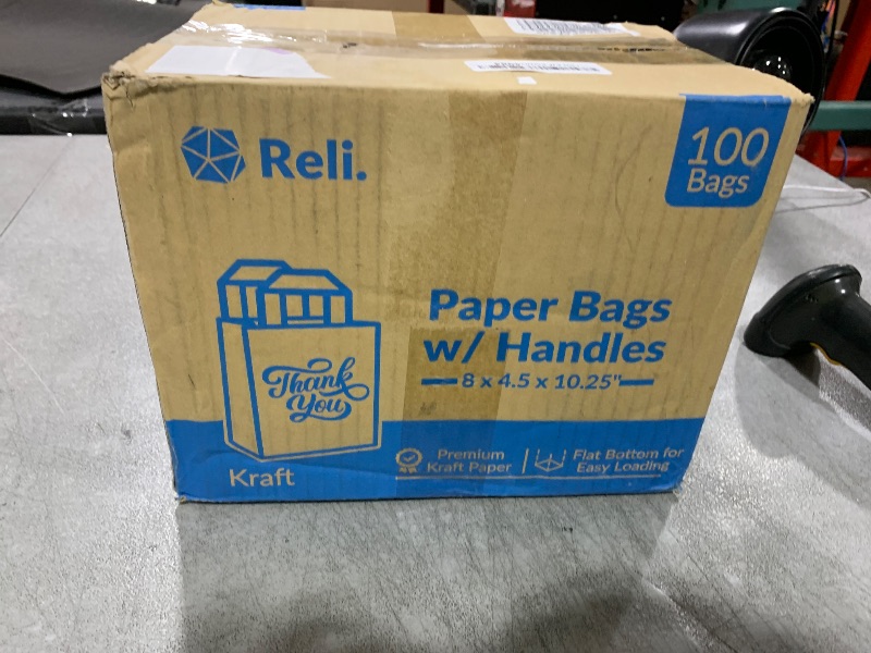 Photo 1 of Reli. Paper Bags | 110 Pcs Bulk | 8"x4.5"x10.25" | Paper Thank You Bags | Brown Kraft Handles | Printed Small Thank You Giftbag for Guests | Gifts, Wedding, Merchandise, Business
