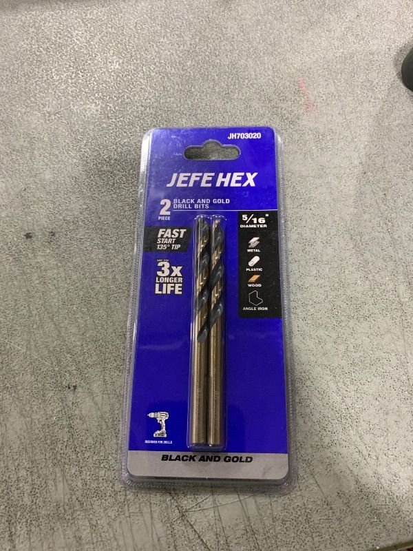 Photo 1 of JEFE HEX 5/16-Inch High Speed Steel with 3-Flat Shanks, Black & Gold Finished, Jobber Length Twist Drill Bit, 135 Degree Split Point (2-Piece)