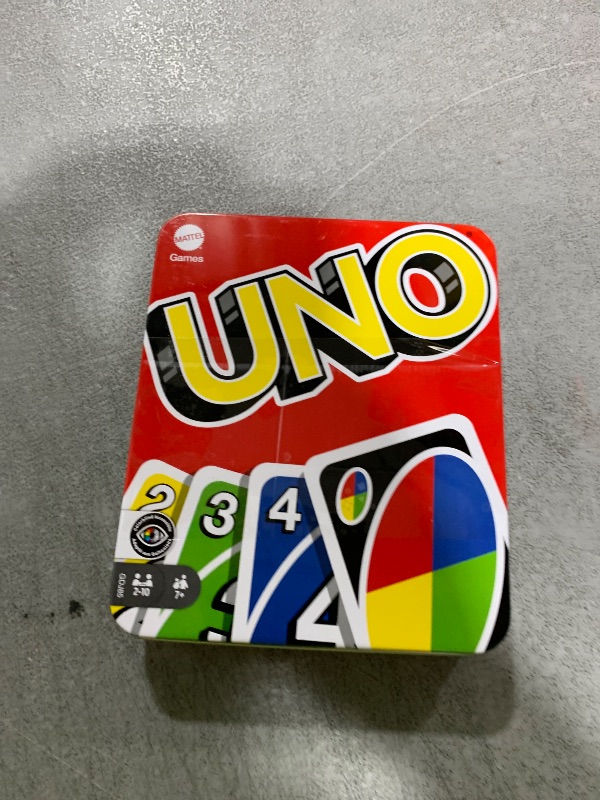 Photo 1 of Mattel Games UNO Card Game in a Collectible Storage Tin for Kids, Adults, Families, Parties & Travel, 2 to 10 Players (Amazon Exclusive)