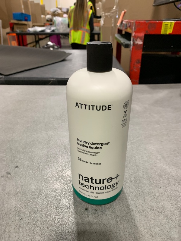 Photo 1 of ATTITUDE Laundry Detergent Liquid, Natural Origin Ingredients, EWG Verified, High Efficiency (HE), Infused with Essential Oils, For White and Colored Clothing, Lavender & Rosemary, 38 Loads, 32 Fl Oz