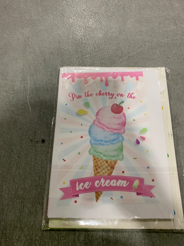 Photo 1 of Hooqict Pin The Cherry On The Ice Cream Game Birthday Party Games for Kids Ice Cream Theme Party Decorations Supplies for Girls, Large Ice Cream Poster with 36 Cherry Stickers Wall Decor