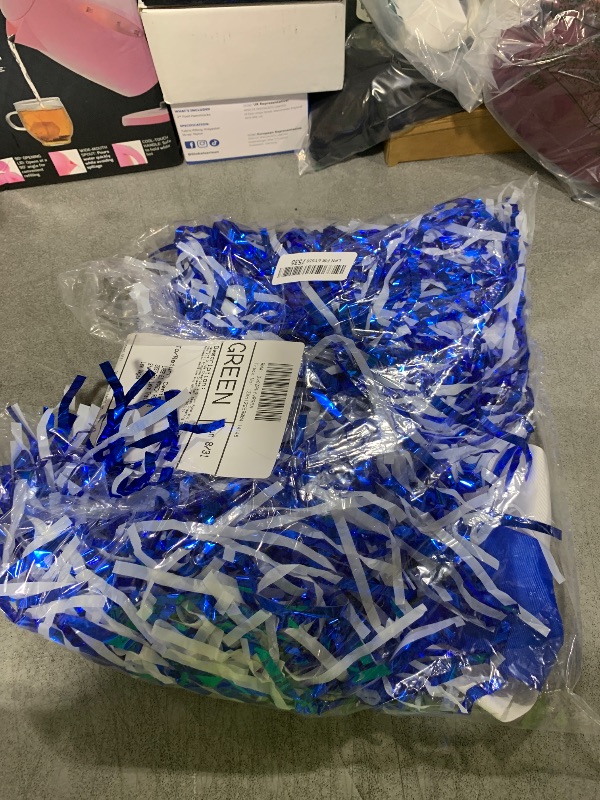 Photo 1 of Hanaive 3 Pcs Cheerleading Pom Poms and Large Cheerleader Hair Bow Foil Pompoms Cheer for Team Cheering Squad Dance Rooters Accessories(Blue and White,Metallic)