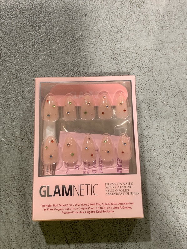 Photo 1 of Glamnetic Press On Nails - North Star | Semi-Transparent 3D Multicolor Gems Short Almond Fake Nails, Salon Quality | 15 Sizes - 30 Nail Kit