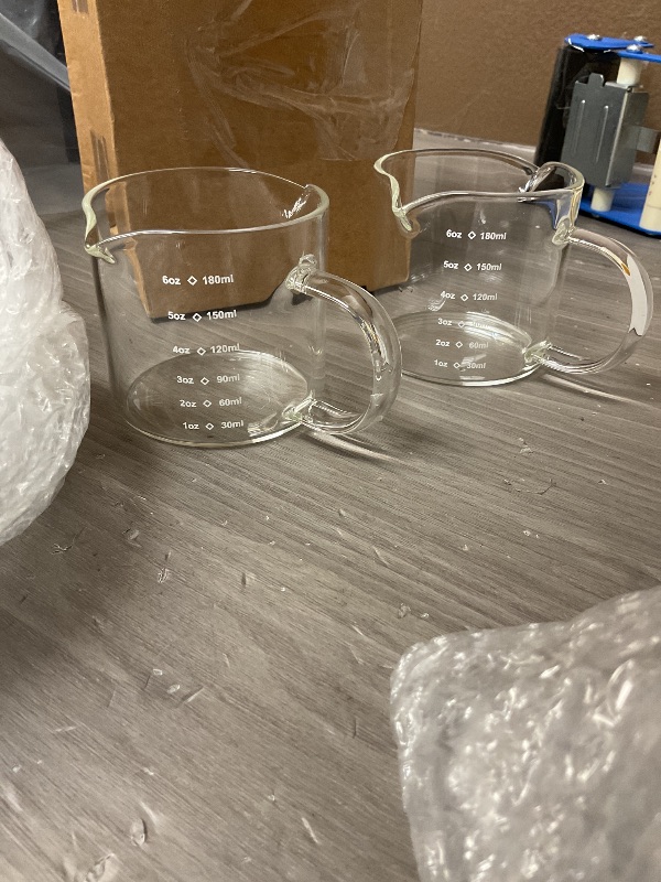 Photo 1 of Patelai Espresso Cups Set of 2, 180ml/6oz Coffee Cups with Double Spouts & Handle, Scales Espresso Shot Glass for Espresso Machines, Milk Frothing, and Coffee Bars Accessories