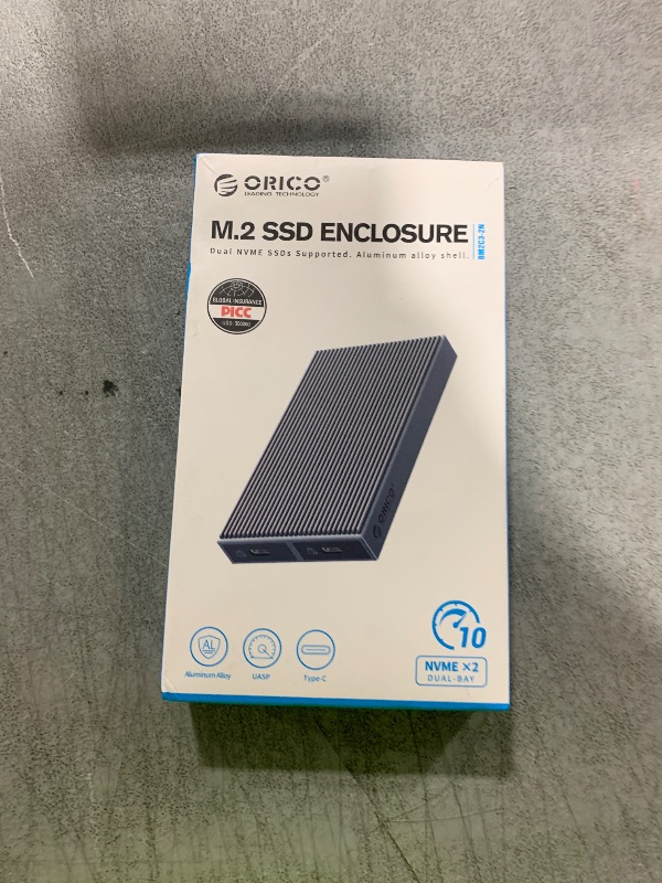 Photo 1 of ORICO Dual M.2 NVMe SSD Enclosure, USB C to M2 Adapter for M Key PCIe 2230/2242/2260/2280 M.2 SSDs,Tool-Free Installation Aluminum SSDs Reader Support Trim and UASP up to 2x4TB-BM2-2N