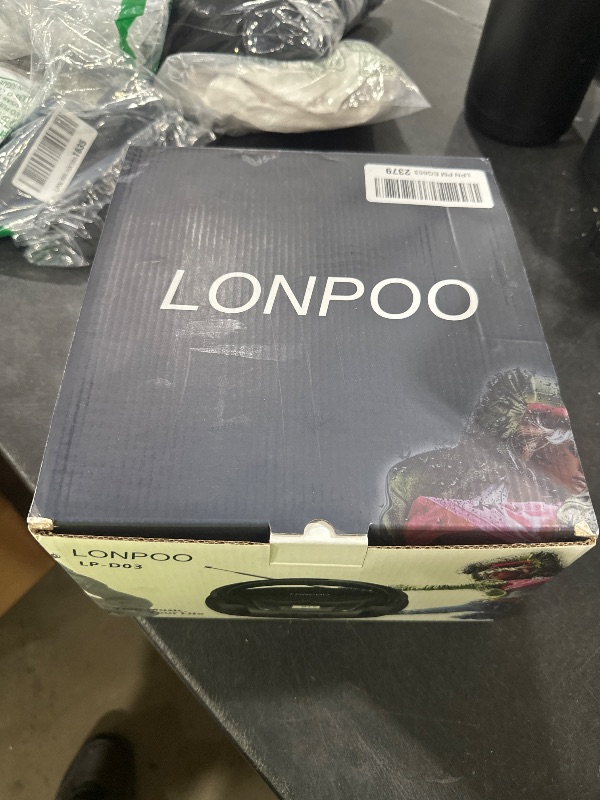 Photo 1 of LONPOO CD Player Portable Boombox with FM Radio/USB/Bluetooth/AUX Input and Earphone Jack Output, Stereo Sound Speaker & Audio Player,Black