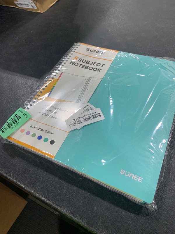 Photo 1 of SUNEE 5 Subject Notebook College Ruled - 400 Pages, 9"x11", 5 Pocket Colored Dividers, 3-Hole Punched Paper, Teal
