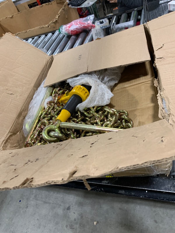Photo 1 of VEVOR 3/8"-1/2" Ratchet Chain Binder with Chain, G80 12000 lbs Secure Limit, Heavy Duty Load, Labor-Saving Anti-Skid Handle, Tie Down Hauling Chain Binders for Flatbed Truck Trailer, 2 Set & Yellow
