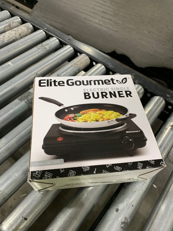 Photo 1 of Elite Gourmet ESB-301BF Countertop Single Cast Iron Burner, 1000 Watts Electric Hot Plate, Temperature Controls, Power Indicator Lights, Easy to Clean, Black