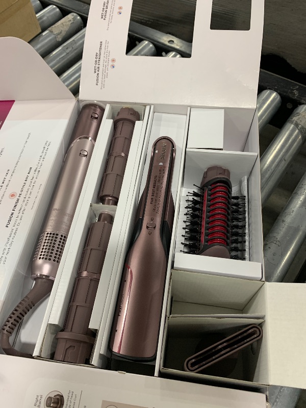 Photo 1 of Shark FlexFusion Hair Straightener & Powerful Hair Dryer with Fusion Hair Brush, Ceramic Air Styler with Auto-Wrap Curlers & Concentrator, Ceramic Plates, Cosmic Blush HD641S