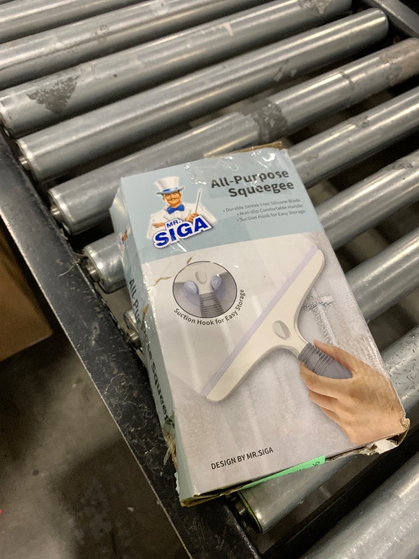 Photo 1 of MR.SIGA Multi-Purpose Silicon Squeegee for Window, Glass, Shower Door, Car Windshield, Heavy Duty Window Scrubber, Includes Suction Hook, 10 inch, White & Gray, 1 Pack