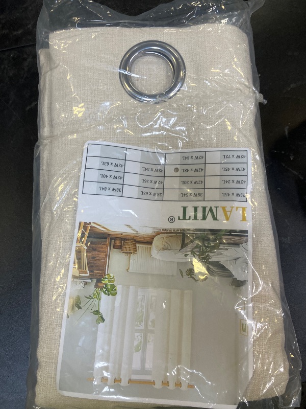 Photo 1 of LAMIT Light Beige Short Linen Curtains 48 inch Length for Windows, Grommet Light Filtering Curtains Privacy Protected Window Drapes for Bedroom/Living Room, Set of 2 Panels, W42 x L48